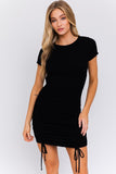 LE LIS Round Neck Short Sleeve Shirring Mini Dress