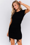 LE LIS Round Neck Short Sleeve Shirring Mini Dress