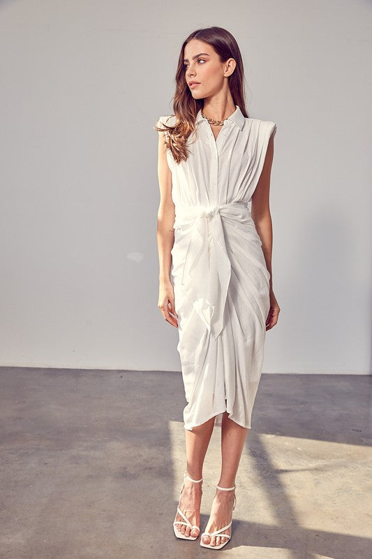 Sleeveless Button Front Tie Dress Do + Be Collection