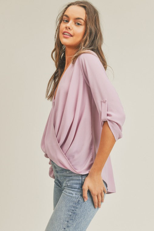 Tab Sleeve Surplice Top Lush Clothing