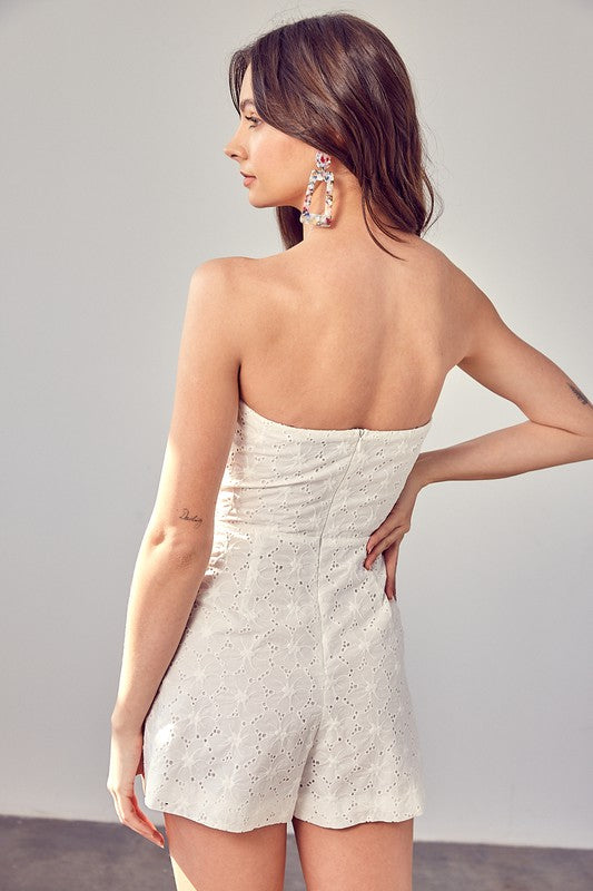 Do + Be Casual Eyelet Ruffle Strapless Sleeveless Romper Do + Be Collection