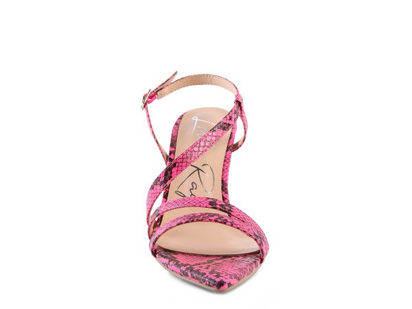 CHERRY TART Snake Print Spool Heel Sandals - Rosa Apparel