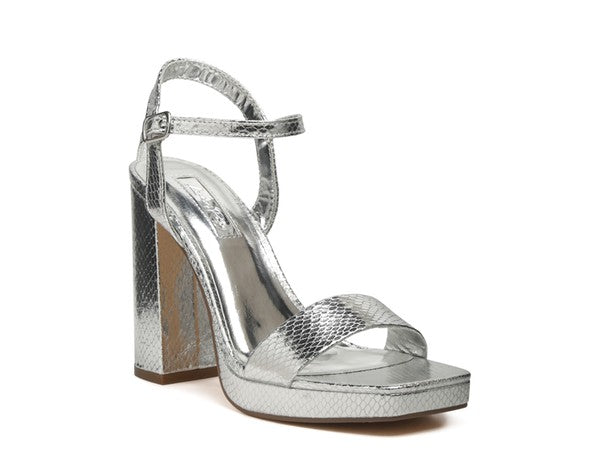 Merengue Metallic Women's High Block Heel Sandals - Rosa Apparel