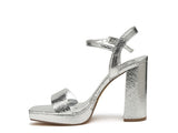 Merengue Metallic Women's High Block Heel Sandals - Rosa Apparel