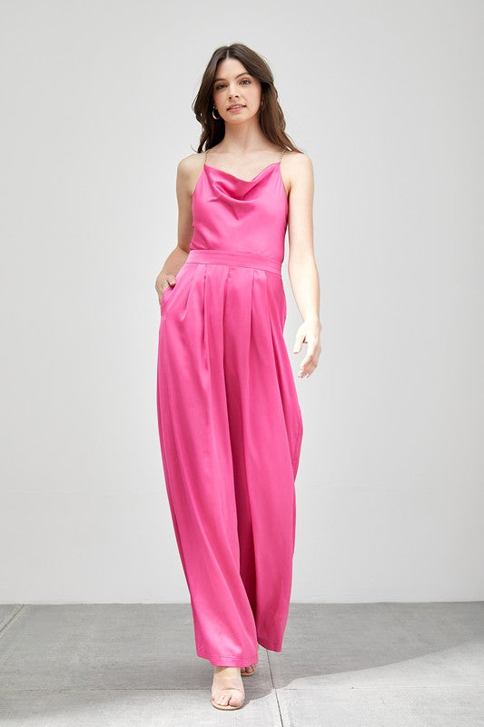 Do + Be Elegant Cowl Neck Trim Detail Wide Leg Sleeveless Jumpsuit Do + Be Collection