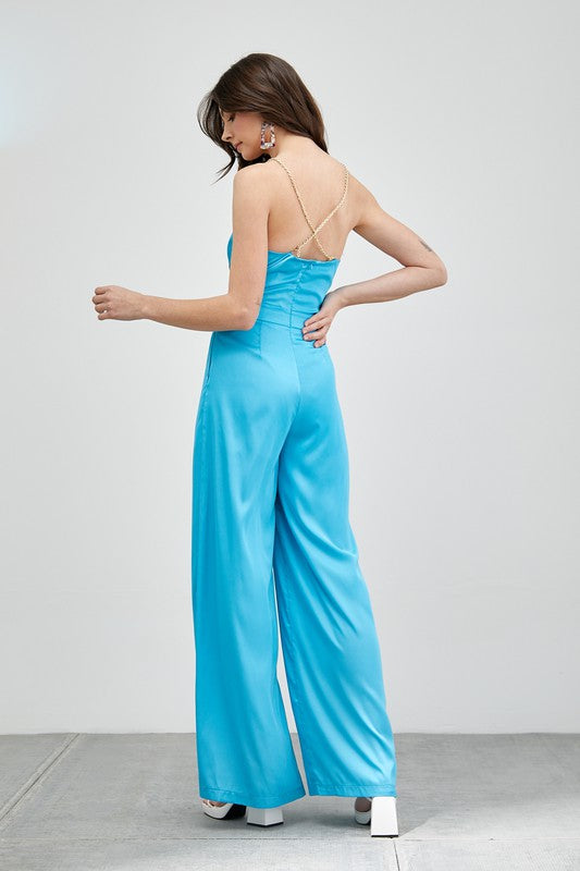 Do + Be Elegant Cowl Neck Trim Detail Wide Leg Sleeveless Jumpsuit Do + Be Collection