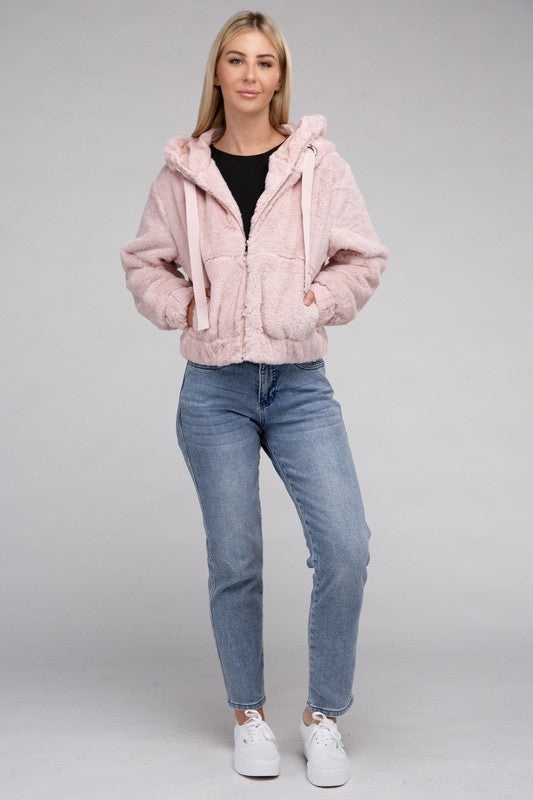 Ambiance Fluffy Zip-Up Teddy Sweater Hoodie Ambiance Apparel