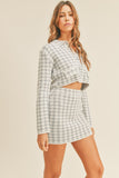 MABLE Houndstooth Cropped Knit Cardigan and Mini Skirt Set Trendsi