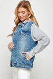 Women's Denim  Jacket with Fleece Hoodies Blue Age