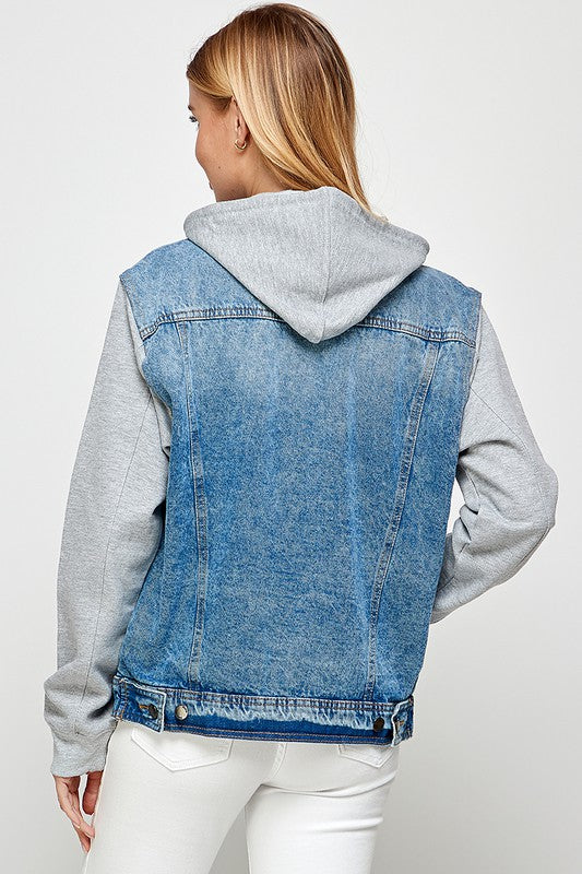 Women's Denim  Jacket with Fleece Hoodies Blue Age