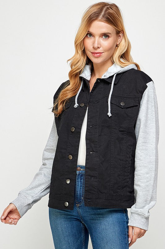 Women's Denim  Jacket with Fleece Hoodies Blue Age