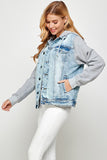 Women's Denim  Jacket with Fleece Hoodies Blue Age