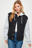 Women's Denim  Jacket with Fleece Hoodies Blue Age