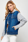 Women's Denim  Jacket with Fleece Hoodies Blue Age