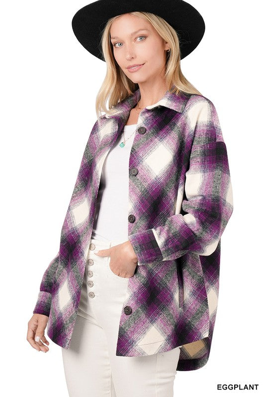 Yarn Dyed Plaid Shacket With Pockets ZENANA