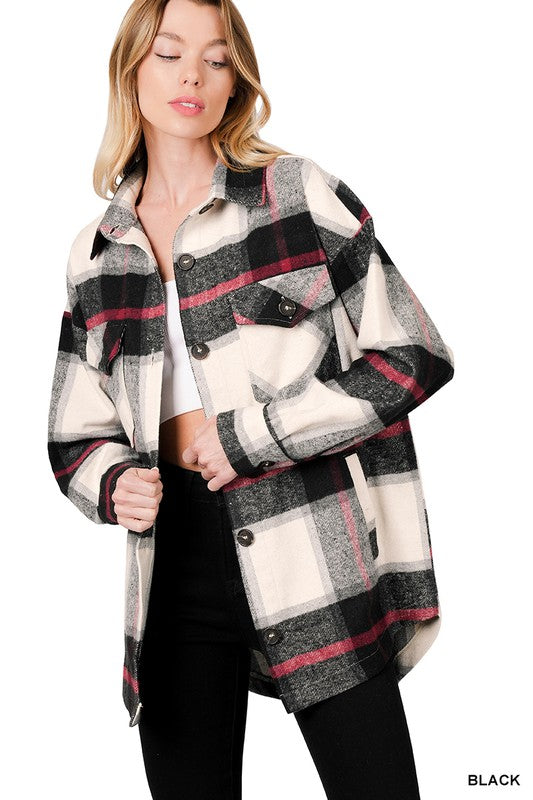 Oversized Yarn Dyed Plaid Shacket ZENANA