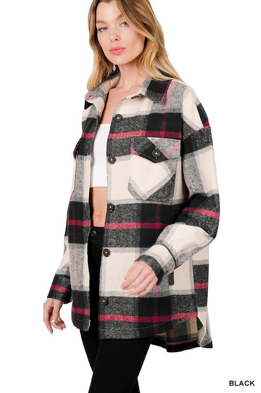 Oversized Yarn Dyed Plaid Shacket ZENANA