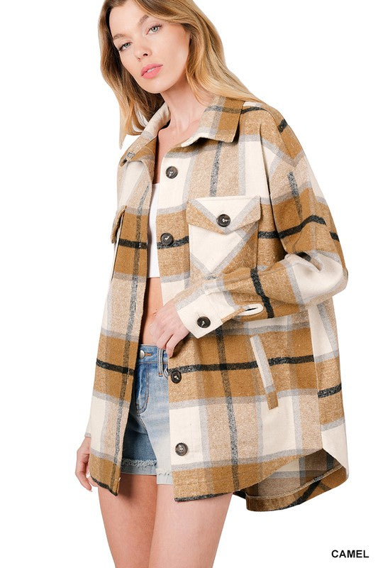 Oversized Yarn Dyed Plaid Shacket ZENANA