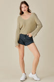 V-Neck Washed Crop Sweater Mustard Seed