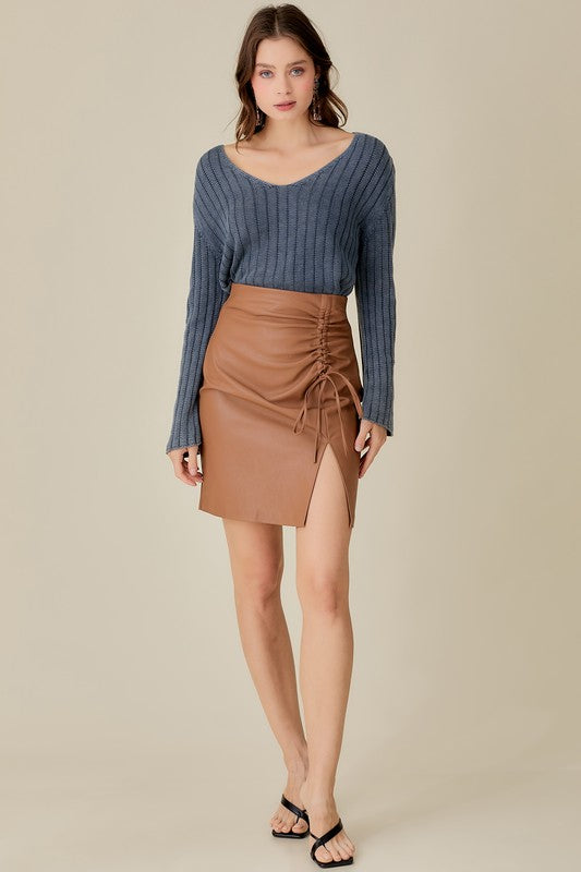 V-Neck Washed Crop Sweater Mustard Seed