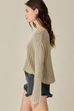 V-Neck Washed Crop Sweater Mustard Seed