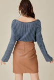 V-Neck Washed Crop Sweater Mustard Seed