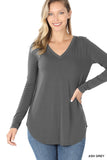 Long Sleeve V-Neck Round Hem Top ZENANA