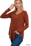 Long Sleeve V-Neck Round Hem Top ZENANA