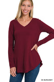 Long Sleeve V-Neck Round Hem Top ZENANA