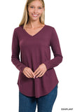 Long Sleeve V-Neck Round Hem Top ZENANA