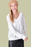 La Miel Casual Waffle Long Sleeves V-Neck Holly Top