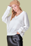 La Miel Casual Waffle Long Sleeves V-Neck Holly Top