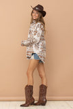 Frayed Aztec Western Shacket Blue B