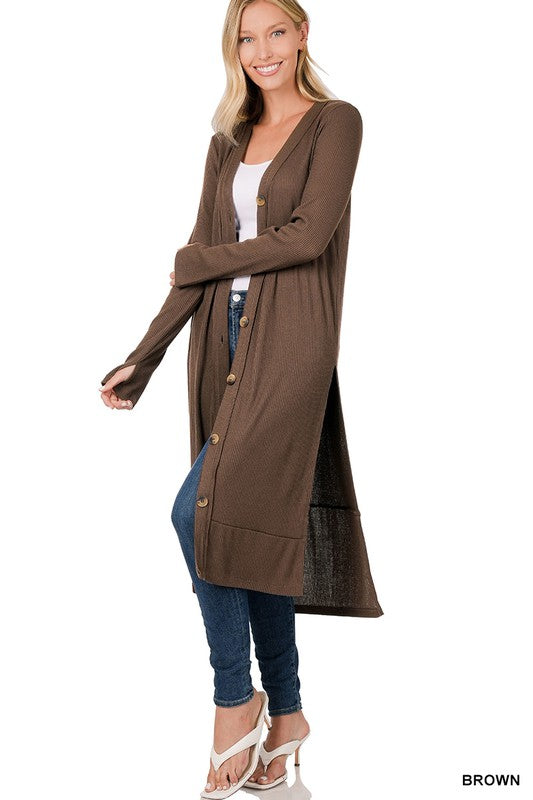 Ribbed Long Cardigan ZENANA