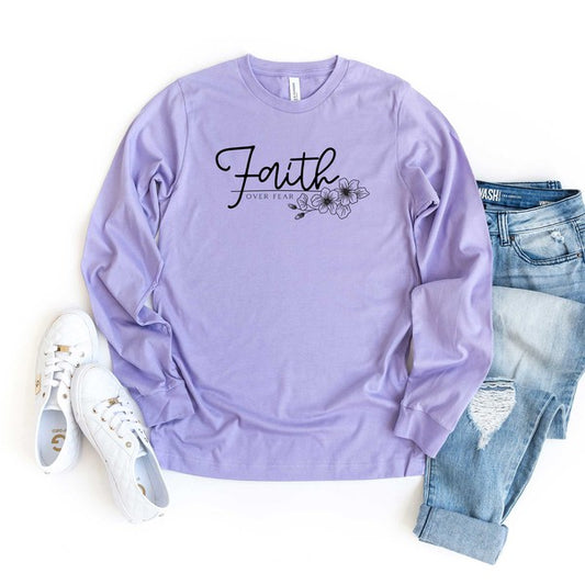 Faith Over Fear Floral Long Sleeve Graphic Tee Uplifting Threads Co