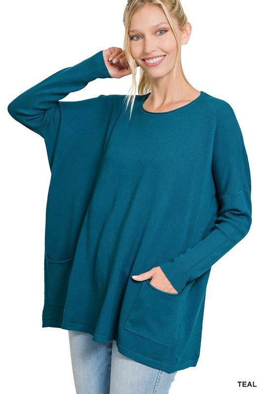 Oversized Front Pocket Sweater ZENANA