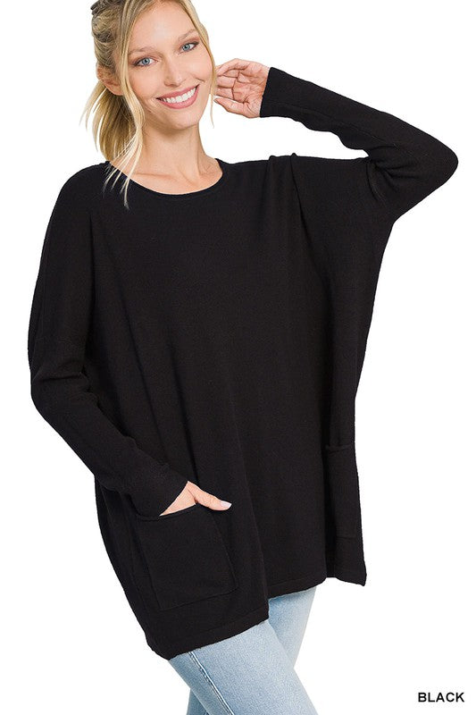 Oversized Front Pocket Sweater ZENANA