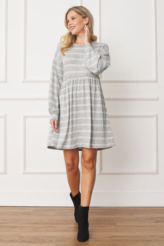 Stripe Bishop Sleeve Mini Dress EG fashion