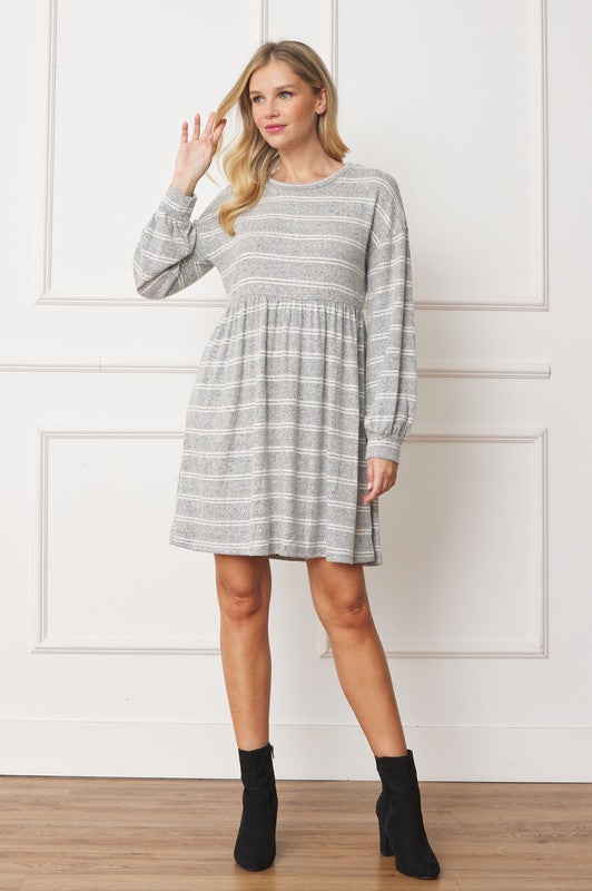 Stripe Bishop Sleeve Mini Dress EG fashion