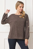 Drop Shoulder Button Sleeve Detail Top EG fashion