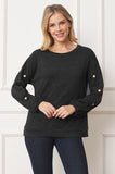 Drop Shoulder Button Sleeve Detail Top EG fashion