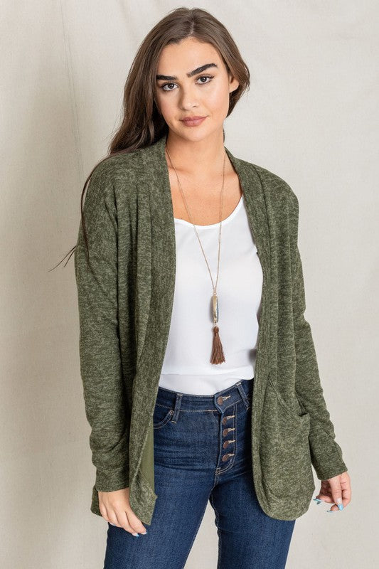 Solid Drape Pocket Cardigan EG fashion