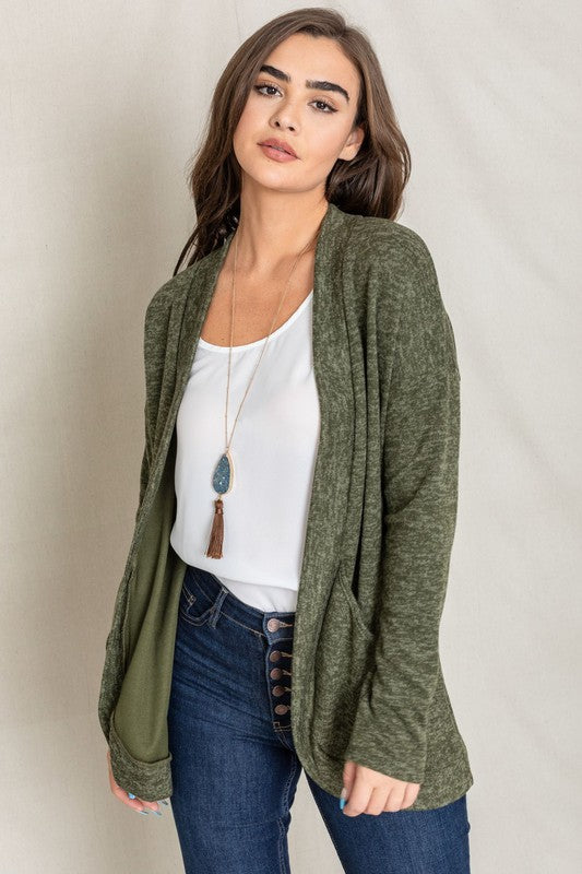 Solid Drape Pocket Cardigan EG fashion