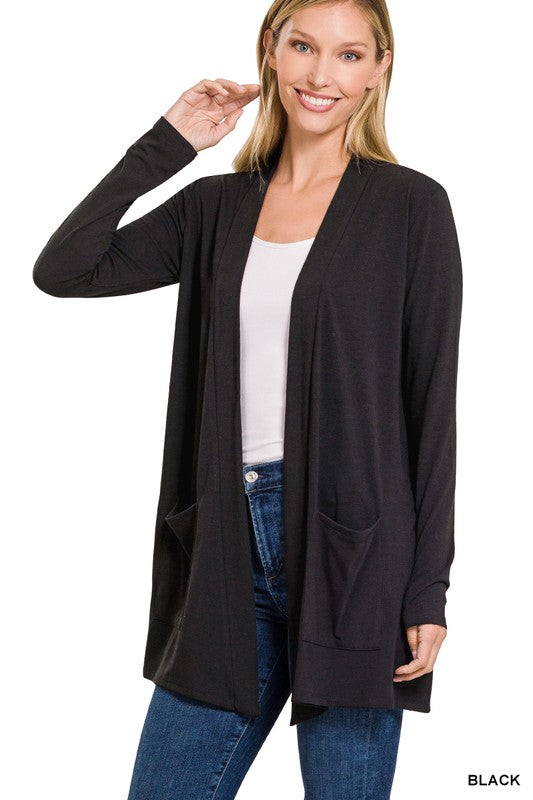 Slouchy Pocket Open Cardigan ZENANA