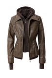 Women's Hood PU Leather Jacket Annva USA