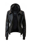 Women's Hood PU Leather Jacket Annva USA