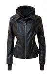 Women's Hood PU Leather Jacket Annva USA