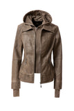 Women's Hood PU Leather Jacket Annva USA