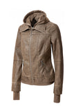 Women's Hood PU Leather Jacket Annva USA