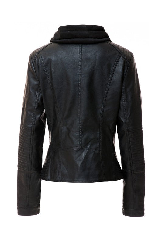 Women's Hood PU Leather Jacket Annva USA